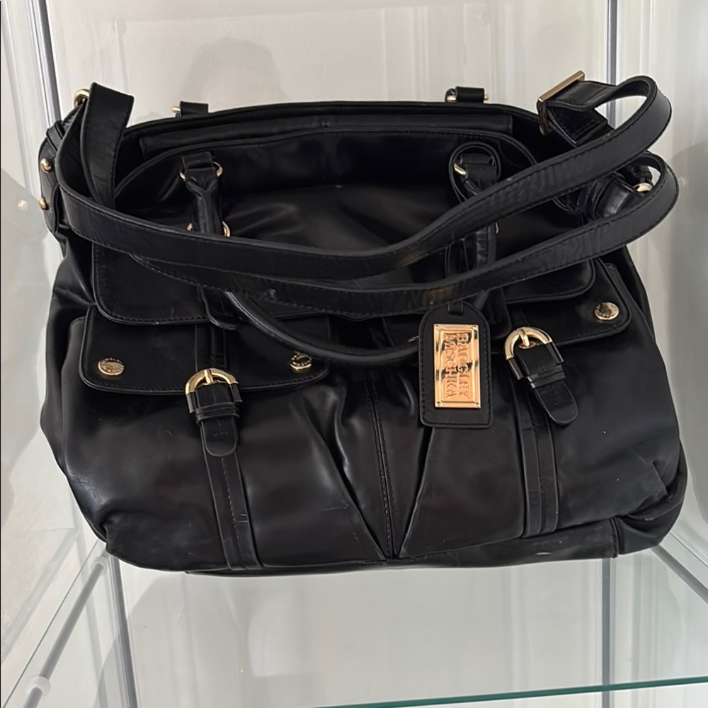 Badgley Mischka Black Shoulder Bag with Gold Accents